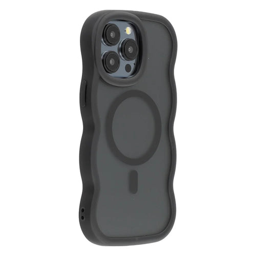 For iPhone 14 Pro Max Case Compatible with MagSafe TPU + PC Phone Back Cover Skin Touch Wave Shape - Black - 1
