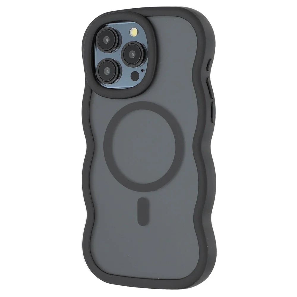 For iPhone 14 Pro Max Case Compatible with MagSafe TPU + PC Phone Back Cover Skin Touch Wave Shape - Black - 4