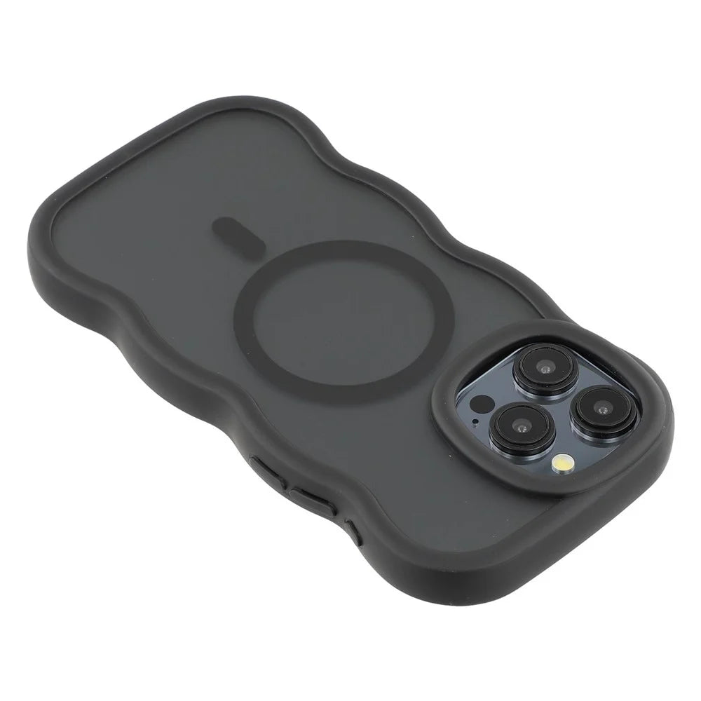 For iPhone 14 Pro Max Case Compatible with MagSafe TPU + PC Phone Back Cover Skin Touch Wave Shape - Black - 6