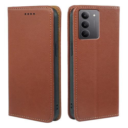 For Realme V60 Pro 5G / 14x (India) 5G Case Wallet RFID Blocking Leather Phone Cover Strong Magnetic Closure - Brown - 1