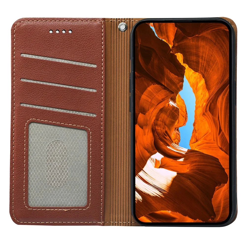 For Realme V60 Pro 5G / 14x (India) 5G Case Wallet RFID Blocking Leather Phone Cover Strong Magnetic Closure - Brown - 2