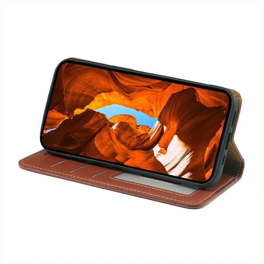 For Realme V60 Pro 5G / 14x (India) 5G Case Wallet RFID Blocking Leather Phone Cover Strong Magnetic Closure - Brown - 3