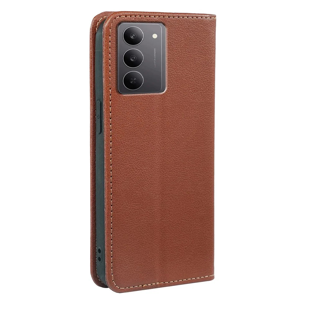 For Realme V60 Pro 5G / 14x (India) 5G Case Wallet RFID Blocking Leather Phone Cover Strong Magnetic Closure - Brown - 5