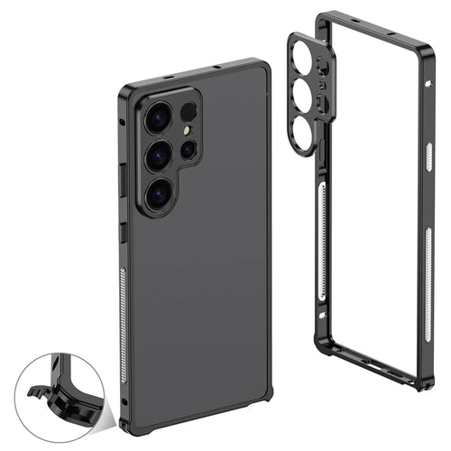 For Samsung Galaxy S23 Ultra Bumper Cases Metal Frame Heat Dissipation Cover with Camera Lens Protector - Black - 1