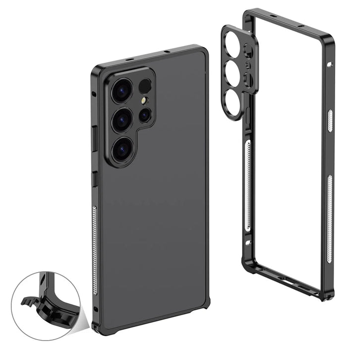 For Samsung Galaxy S23 Ultra Bumper Cases Metal Frame Heat Dissipation Cover with Camera Lens Protector - Black - 1
