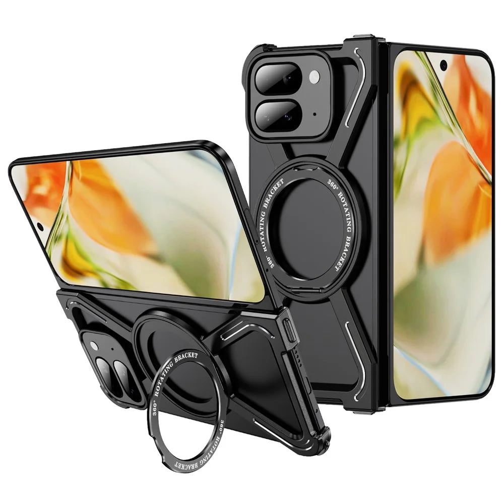 For Google Pixel 9 Pro Fold 5G Bumper Cases Borderless Metal Frame Cover Magnetic Case Kickstand - Black - 1