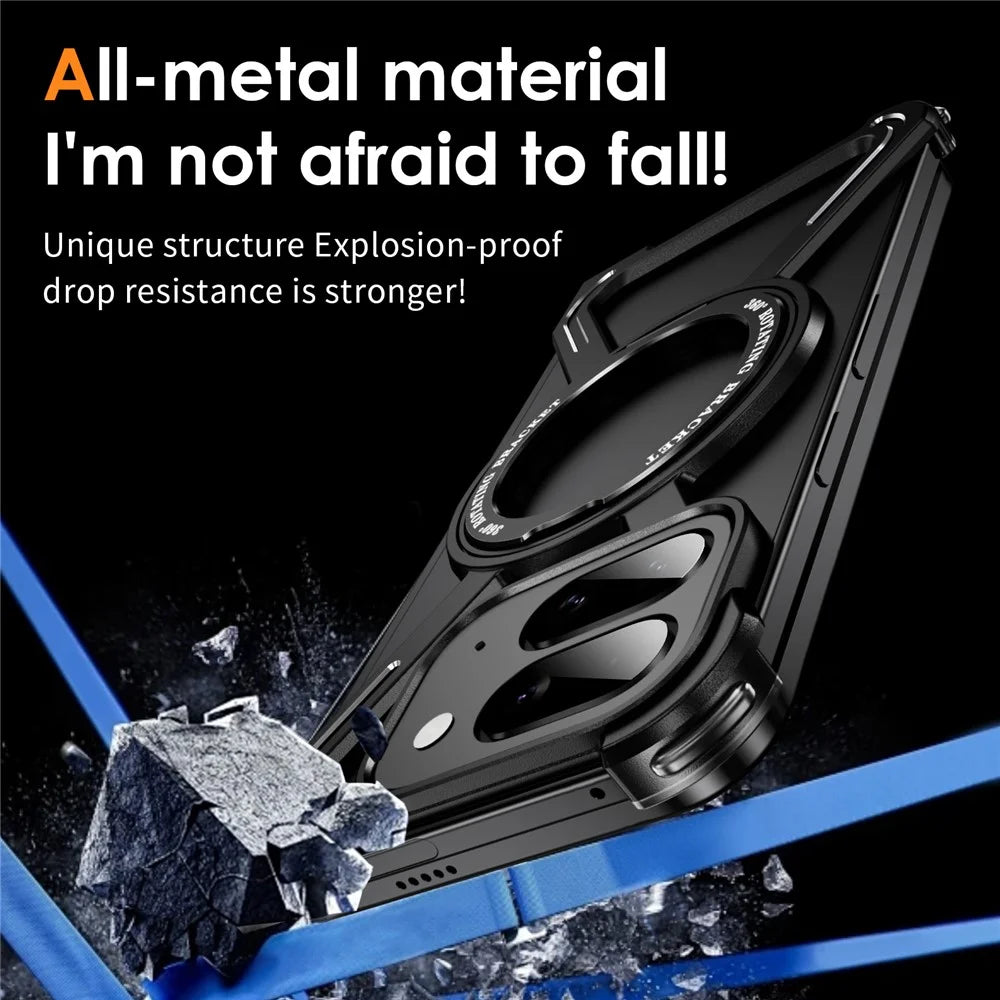 For Google Pixel 9 Pro Fold 5G Bumper Cases Borderless Metal Frame Cover Magnetic Case Kickstand - Black - 3