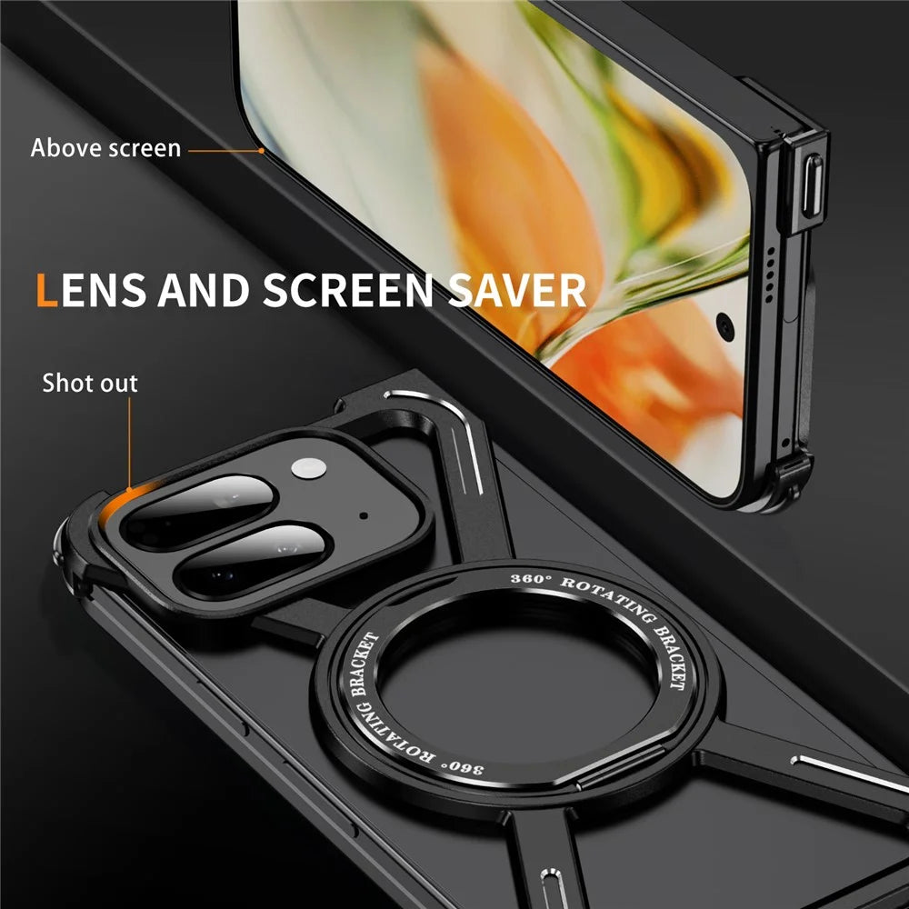 For Google Pixel 9 Pro Fold 5G Bumper Cases Borderless Metal Frame Cover Magnetic Case Kickstand - Black - 4