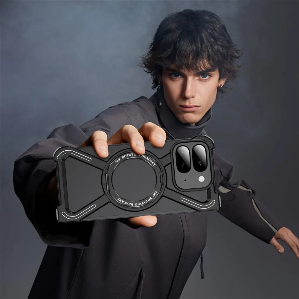For Google Pixel 9 Pro Fold 5G Bumper Cases Borderless Metal Frame Cover Magnetic Case Kickstand - Black - 7