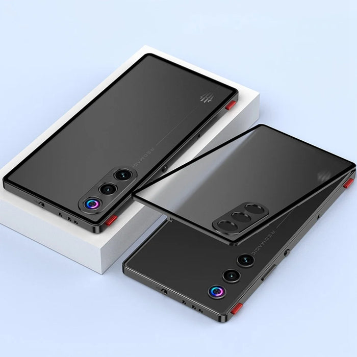 For ZTE nubia Redmagic 10 Air 5G Case Metal Frame Matte PC Back Phone Cover with Snap Button - Black - 1