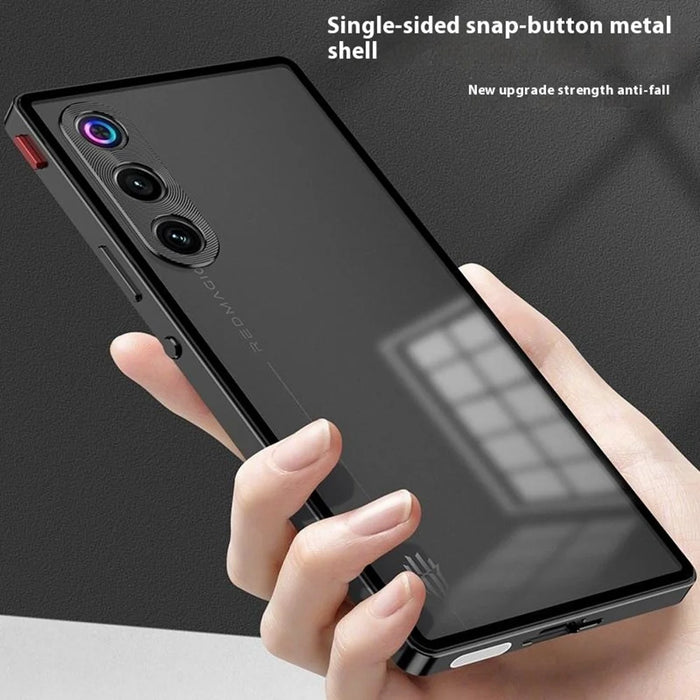 For ZTE nubia Redmagic 10 Air 5G Case Metal Frame Matte PC Back Phone Cover with Snap Button - Black - 2