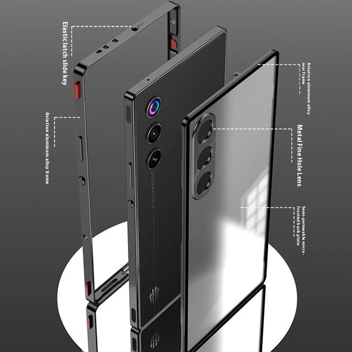 For ZTE nubia Redmagic 10 Air 5G Case Metal Frame Matte PC Back Phone Cover with Snap Button - Black - 6