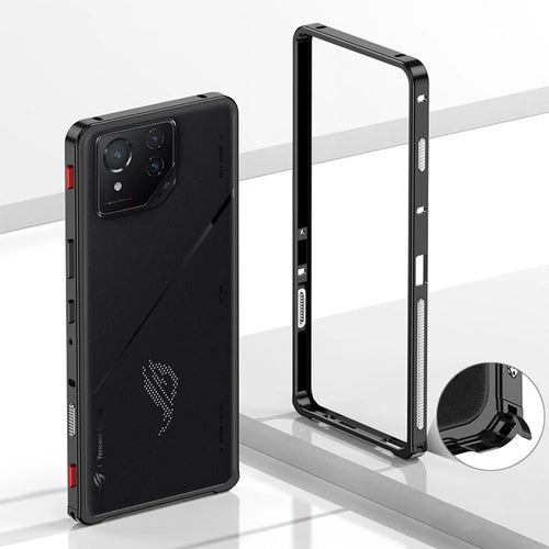 For Asus ROG Phone 8 Pro 5G  /  Phone 8 5G Bumper Cases Metal Frame Heat Dissipation Cover with Camera Lens Protector - Black - 1
