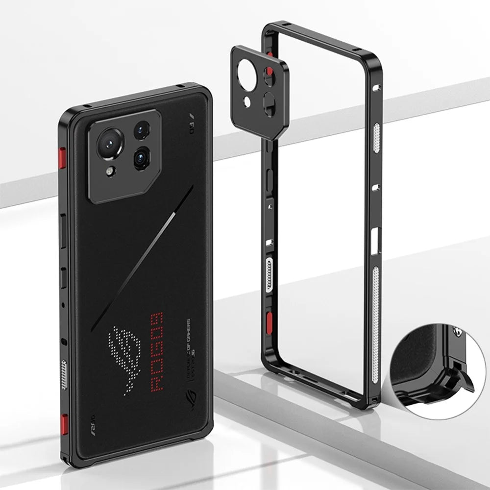 For Asus ROG Phone 9 Pro 5G  /  Phone 9 5G Bumper Cases Metal Frame Heat Dissipation Cover with Camera Lens Protector - Black - 1