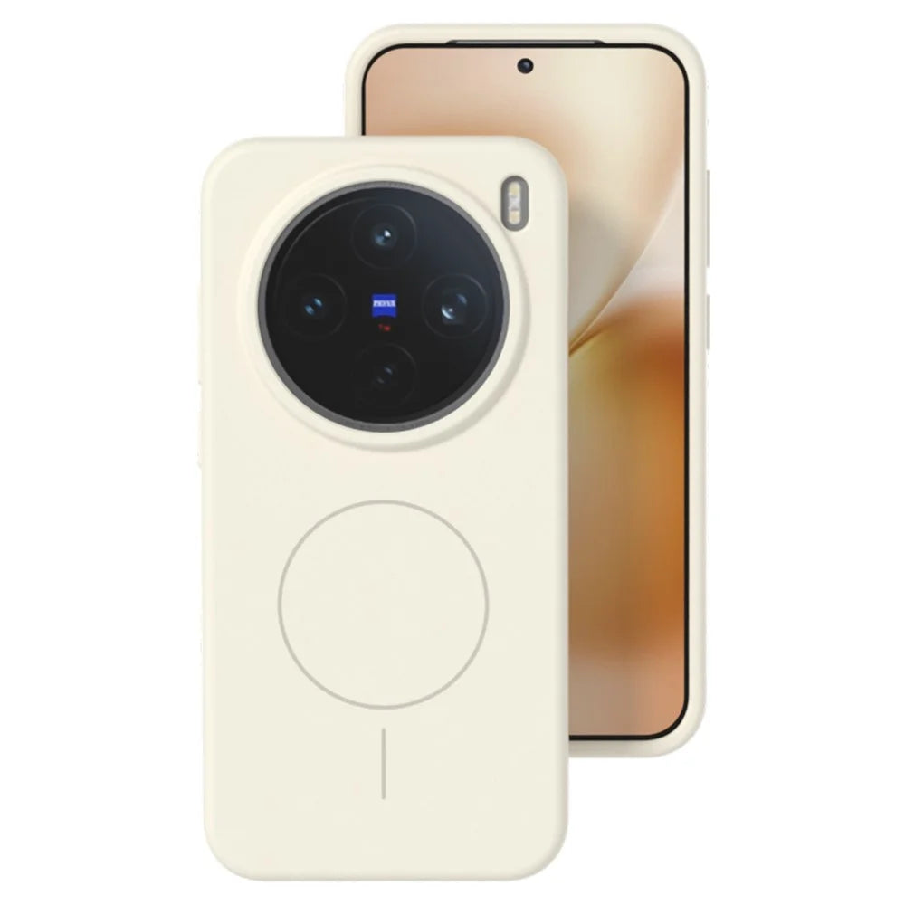 For vivo X200 Pro mini 5G Liquid Silicone Magnetic Case Skin-Touch Phone Cover - White - 1