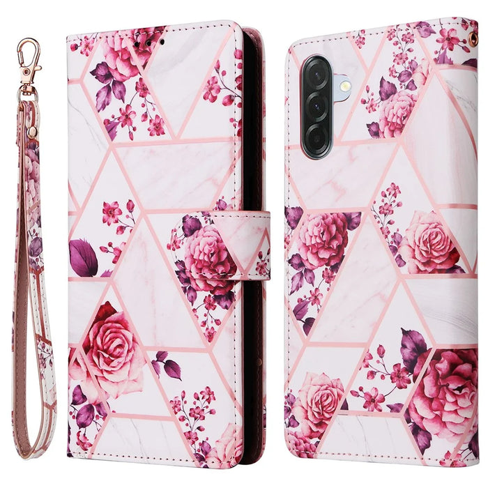 For Samsung Galaxy A36 5G Case Lacquered Marble Pattern Leather Phone Cover - Rose Gold - 1
