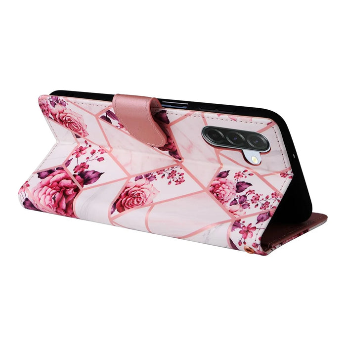 For Samsung Galaxy A36 5G Case Lacquered Marble Pattern Leather Phone Cover - Rose Gold - 4