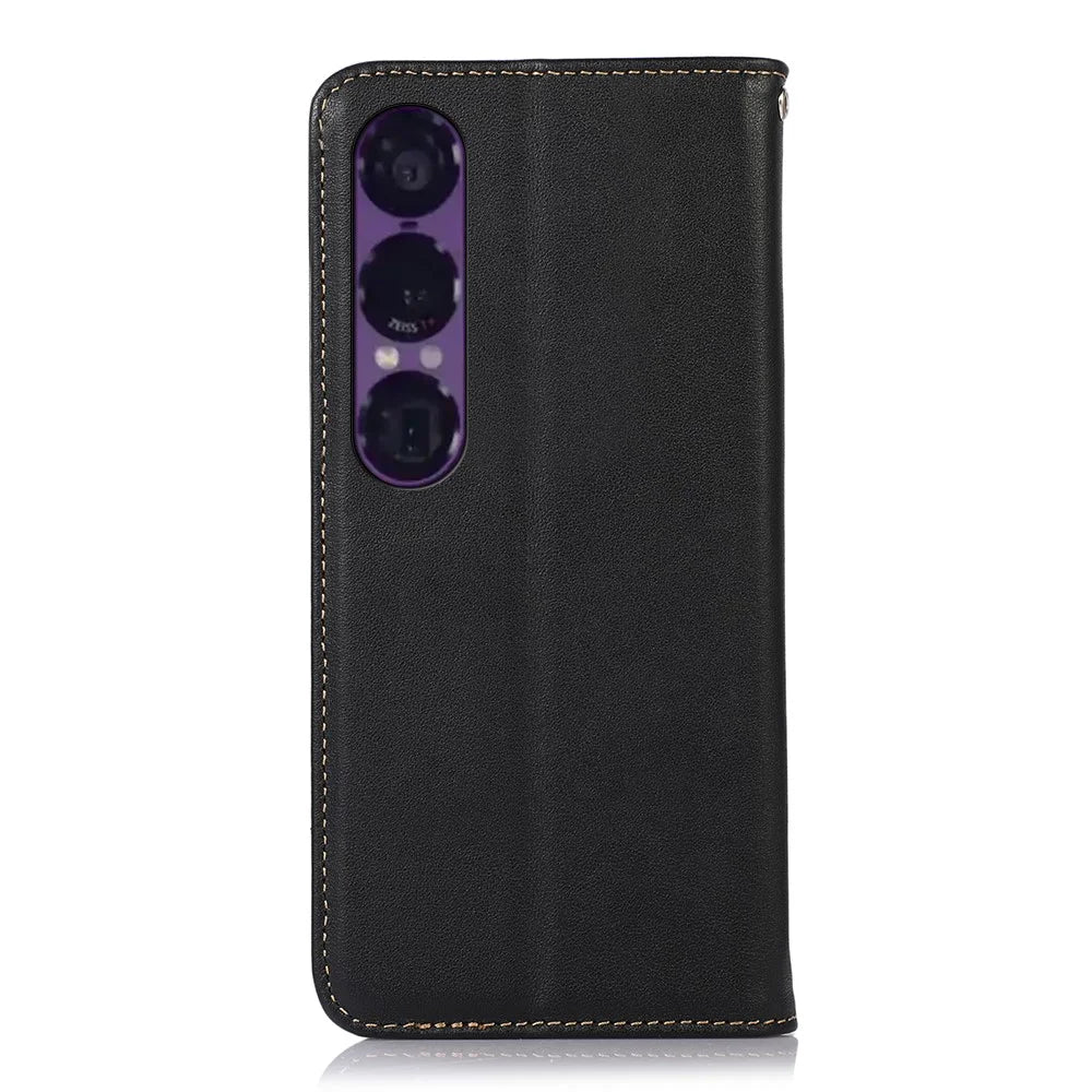 KHAZNEH For Sony Xperia 1 VII Case Wallet Genuine Cow Leather Phone Cover Nappa Texture - Black - 7