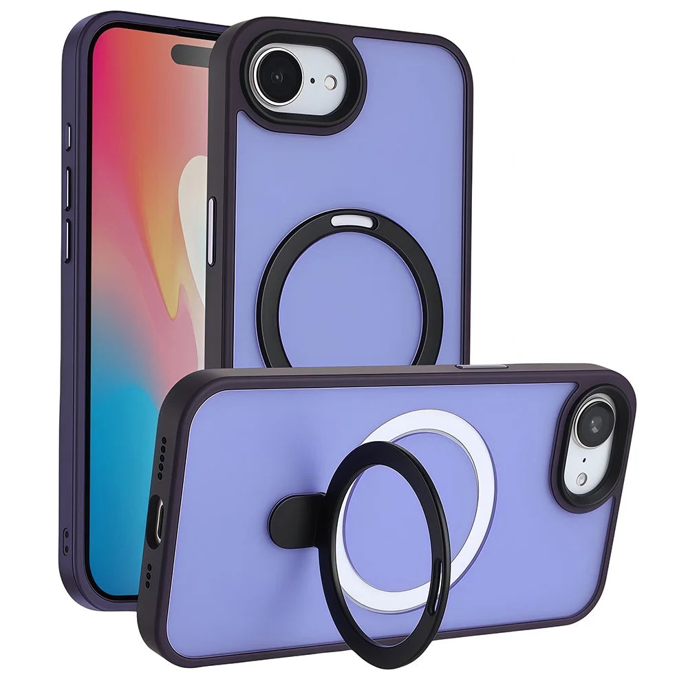 For iPhone 17e / 16e Case Compatible with MagSafe TPU + Acrylic Matte Phone Back Cover with Kickstand - Dark Purple - 1