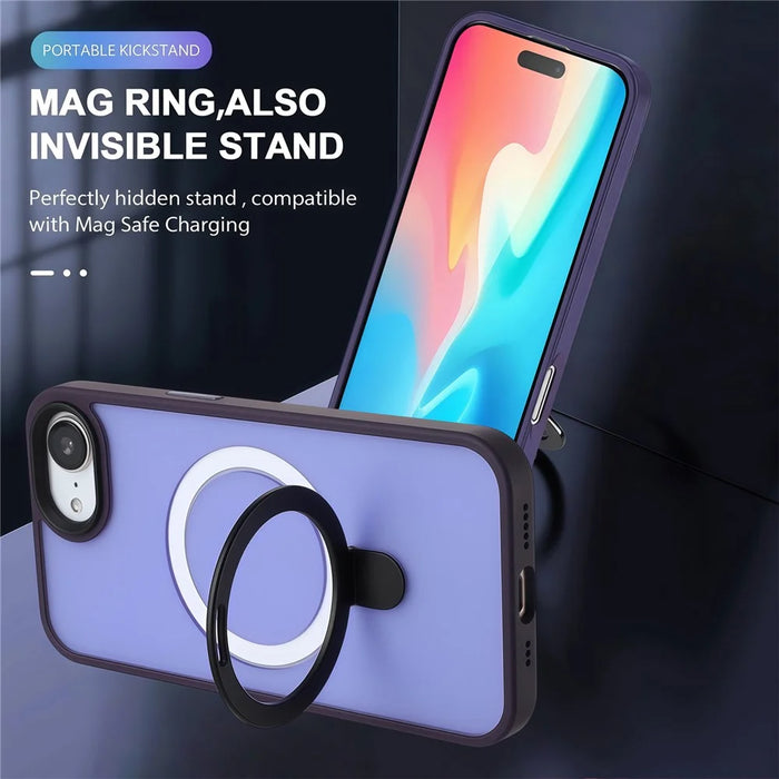 For iPhone 17e / 16e Case Compatible with MagSafe TPU + Acrylic Matte Phone Back Cover with Kickstand - Dark Purple - 3