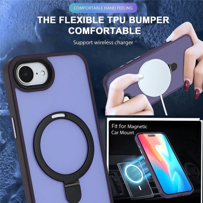 For iPhone 17e / 16e Case Compatible with MagSafe TPU + Acrylic Matte Phone Back Cover with Kickstand - Dark Purple - 4