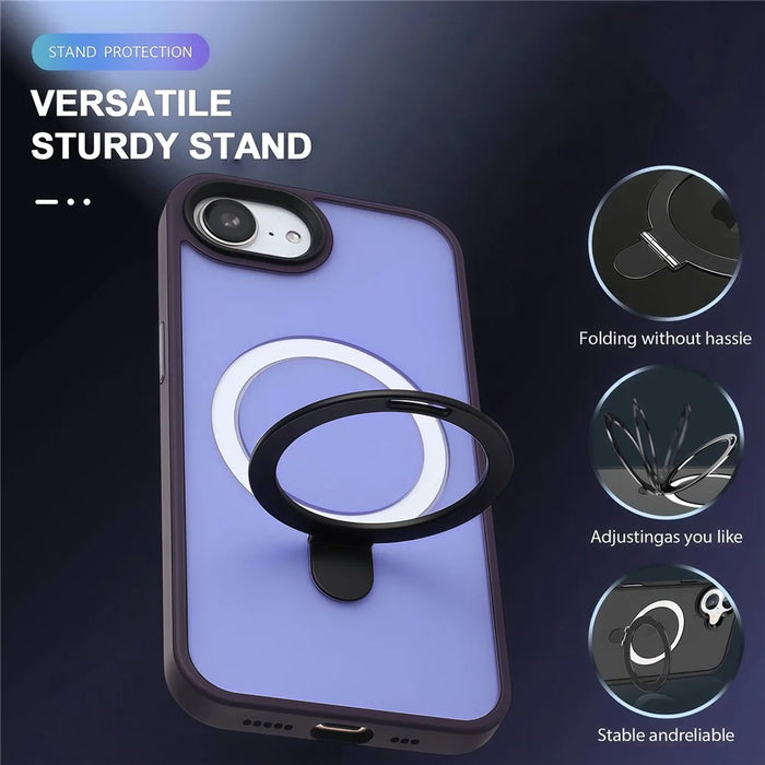 For iPhone 17e / 16e Case Compatible with MagSafe TPU + Acrylic Matte Phone Back Cover with Kickstand - Dark Purple - 6