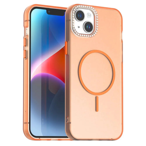 For iPhone 14 / 13 Case Compatible with MagSafe TPU + PC + PET Phone Cover Rhinestone Decor Lens Frame - Orange - 1