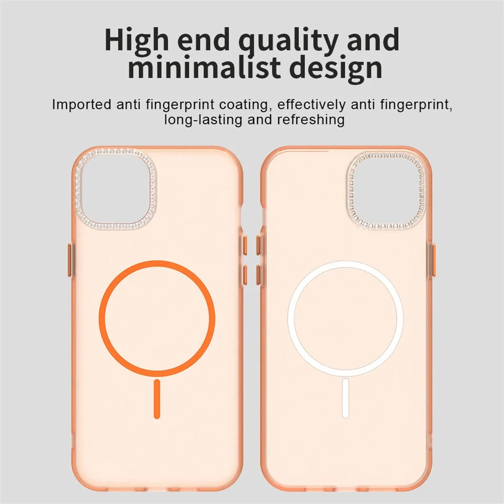 For iPhone 14 / 13 Case Compatible with MagSafe TPU + PC + PET Phone Cover Rhinestone Decor Lens Frame - Orange - 5