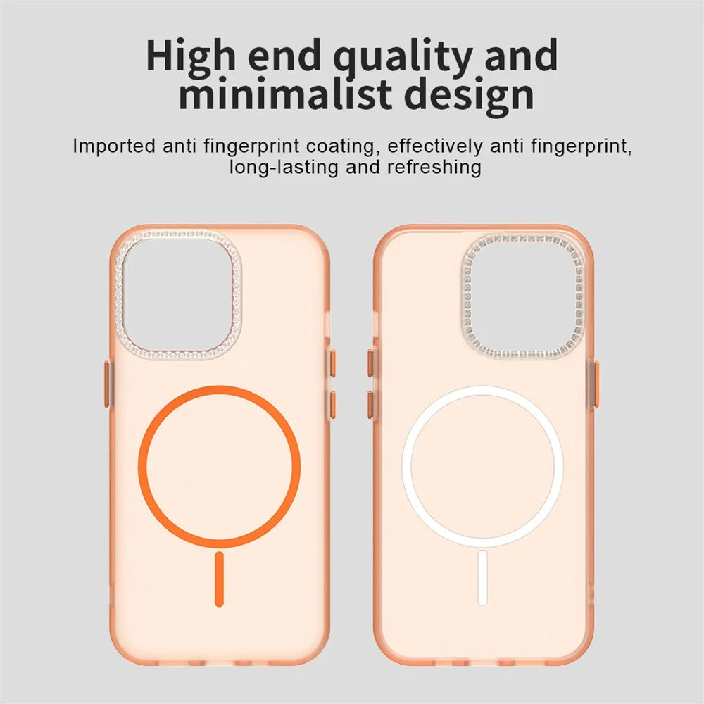 For iPhone 13 Pro Case Compatible with MagSafe TPU + PC + PET Phone Cover Rhinestone Decor Lens Frame - Orange - 5