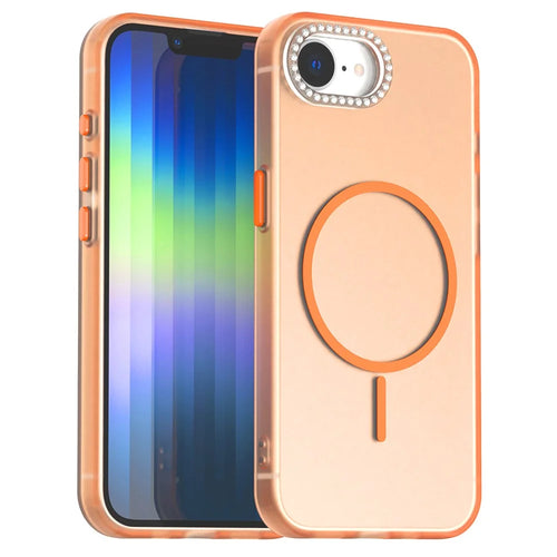 For iPhone 17e / 16e Case Compatible with MagSafe TPU + PC + PET Phone Cover Rhinestone Decor Lens Frame - Orange - 1