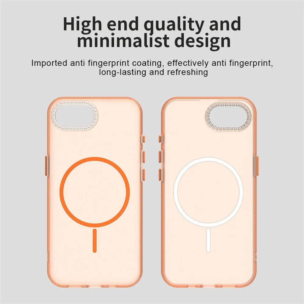 For iPhone 17e / 16e Case Compatible with MagSafe TPU + PC + PET Phone Cover Rhinestone Decor Lens Frame - Orange - 5