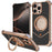For iPhone 16 Pro Max Case Carbon Fiber Texture PU + Metal Boardless Phone Back Cover with Kickstand - Brown - 1