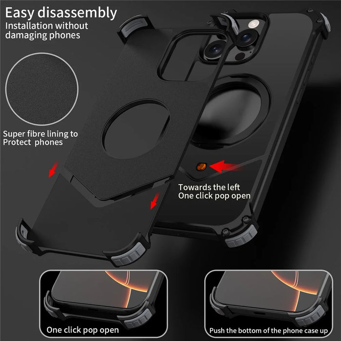 For iPhone 16 Pro Max Case PC + Metal Boardless Phone Back Cover with Kickstand - Black - 5