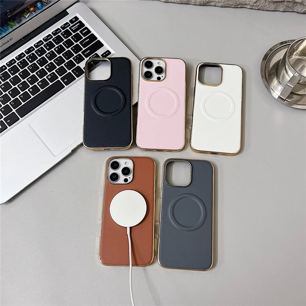 For iPhone 16 Pro Max Magnetic Case Nappa Texture PU + TPU + PC Phone Back Cover - Black - 5