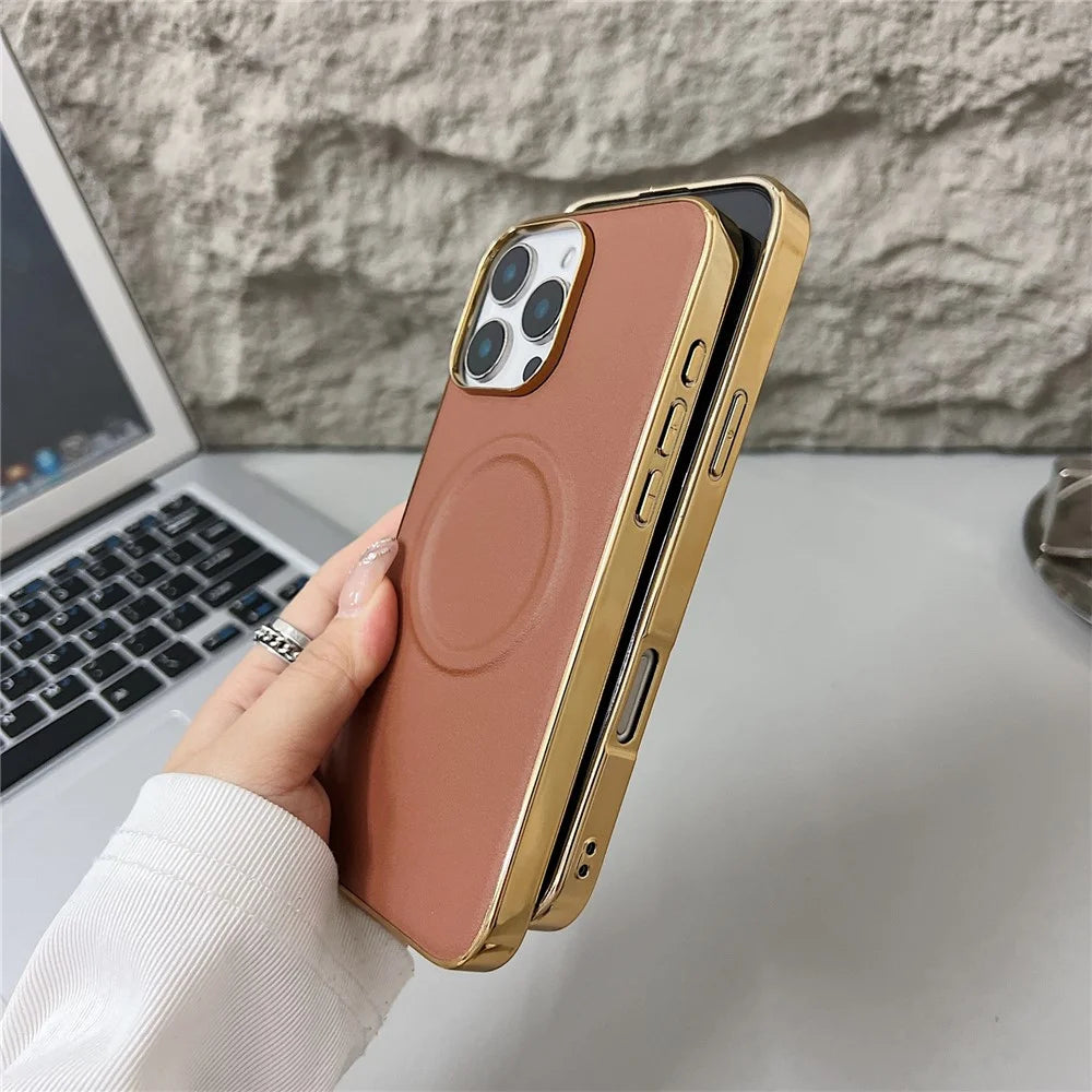 For iPhone 16 Pro Magnetic Case Nappa Texture PU + TPU + PC Phone Back Cover - Black - 3
