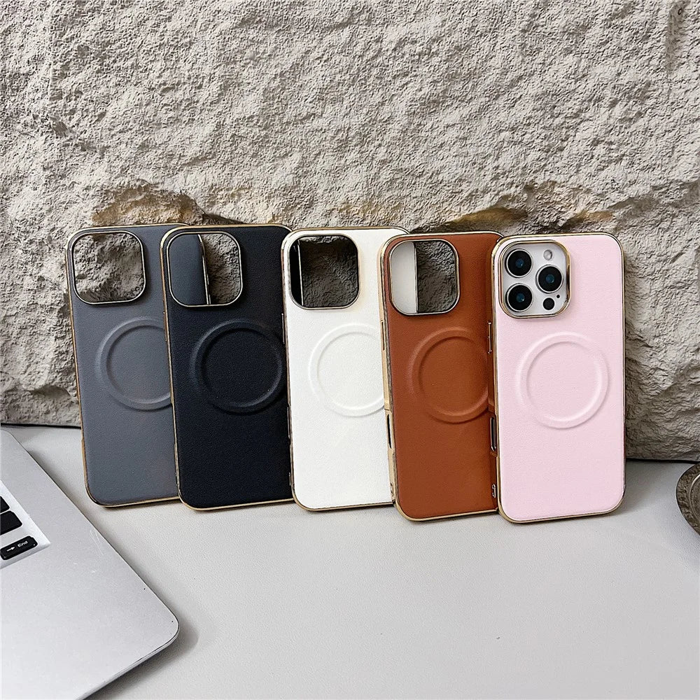 For iPhone 16 Pro Magnetic Case Nappa Texture PU + TPU + PC Phone Back Cover - Black - 6