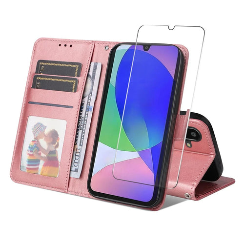 ENKAY HAT PRINCE For Samsung Galaxy M16 5G / Galaxy F16 5G PU Leather Wallet Case   Phone Stand Cover with Tempered Glass - Pink - 1