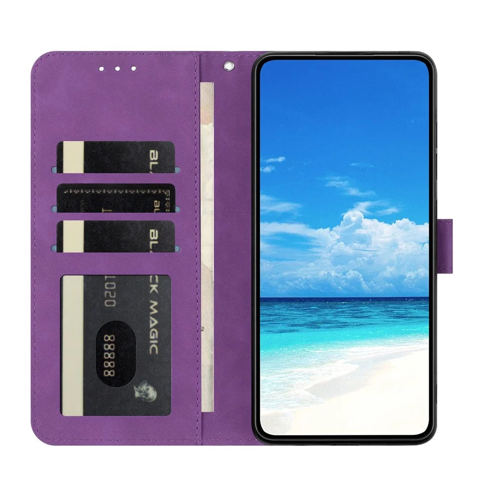 For iPhone 15 Pro Max Case Butterfly Flower Imprinted PU Leather Wallet Stand Phone Cover - Purple - 3
