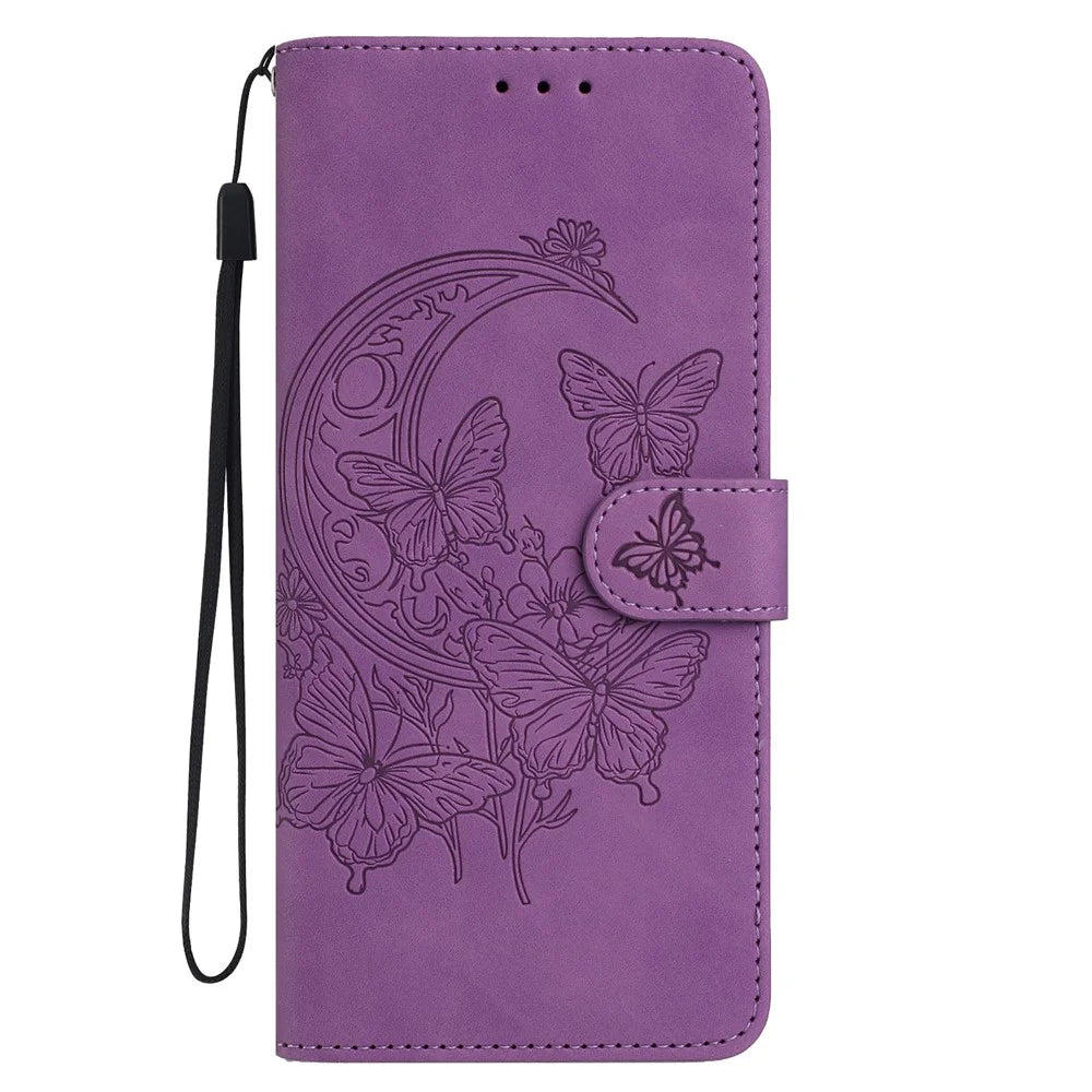 For iPhone 15 Pro Max Case Butterfly Flower Imprinted PU Leather Wallet Stand Phone Cover - Purple - 4