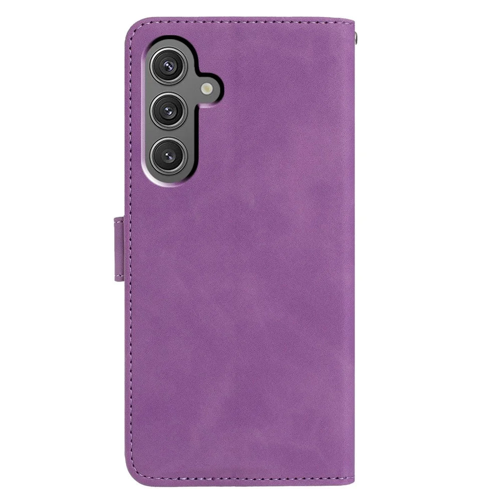 For Samsung Galaxy A36 5G Case Butterfly Flower Imprinted PU Leather Wallet Stand Phone Cover - Purple - 5