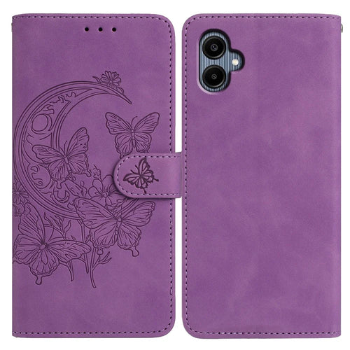 For Samsung Galaxy A06 4G Case Butterfly Flower Imprinted PU Leather Wallet Stand Phone Cover - Purple - 1