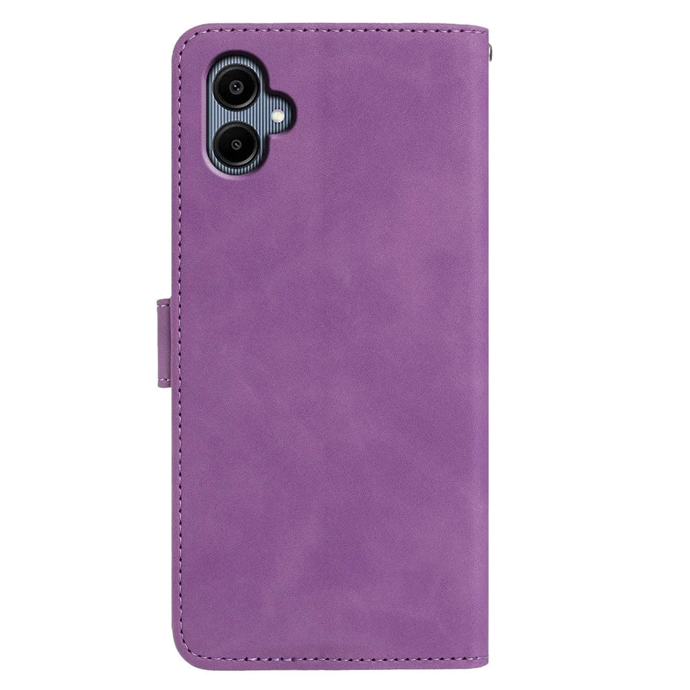 For Samsung Galaxy A06 4G Case Butterfly Flower Imprinted PU Leather Wallet Stand Phone Cover - Purple - 5