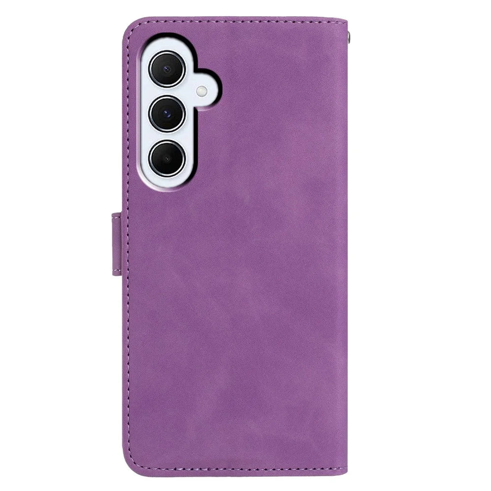 For Samsung Galaxy A55 5G Case Butterfly Flower Imprinted PU Leather Wallet Stand Phone Cover - Purple - 5