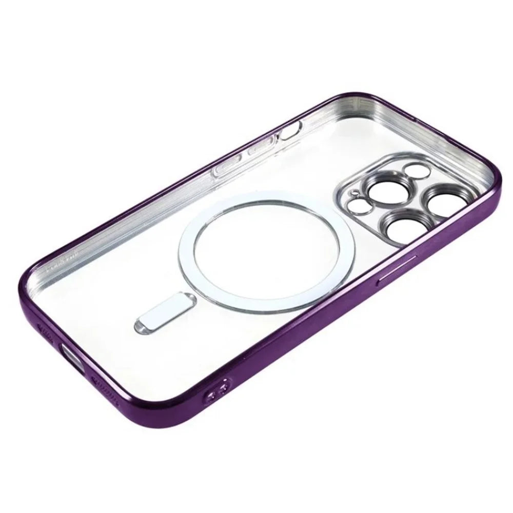 WANLONFENG For iPhone 14 Pro Max Magnetic Case  Full Protection Electroplated TPU Cover with Tempered Glass - Dark Purple - 4