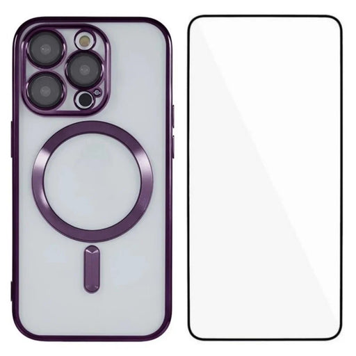 WANLONFENG For iPhone 11 Pro Magnetic Case  Full Protection Electroplated TPU Cover with Tempered Glass - Dark Purple - 1