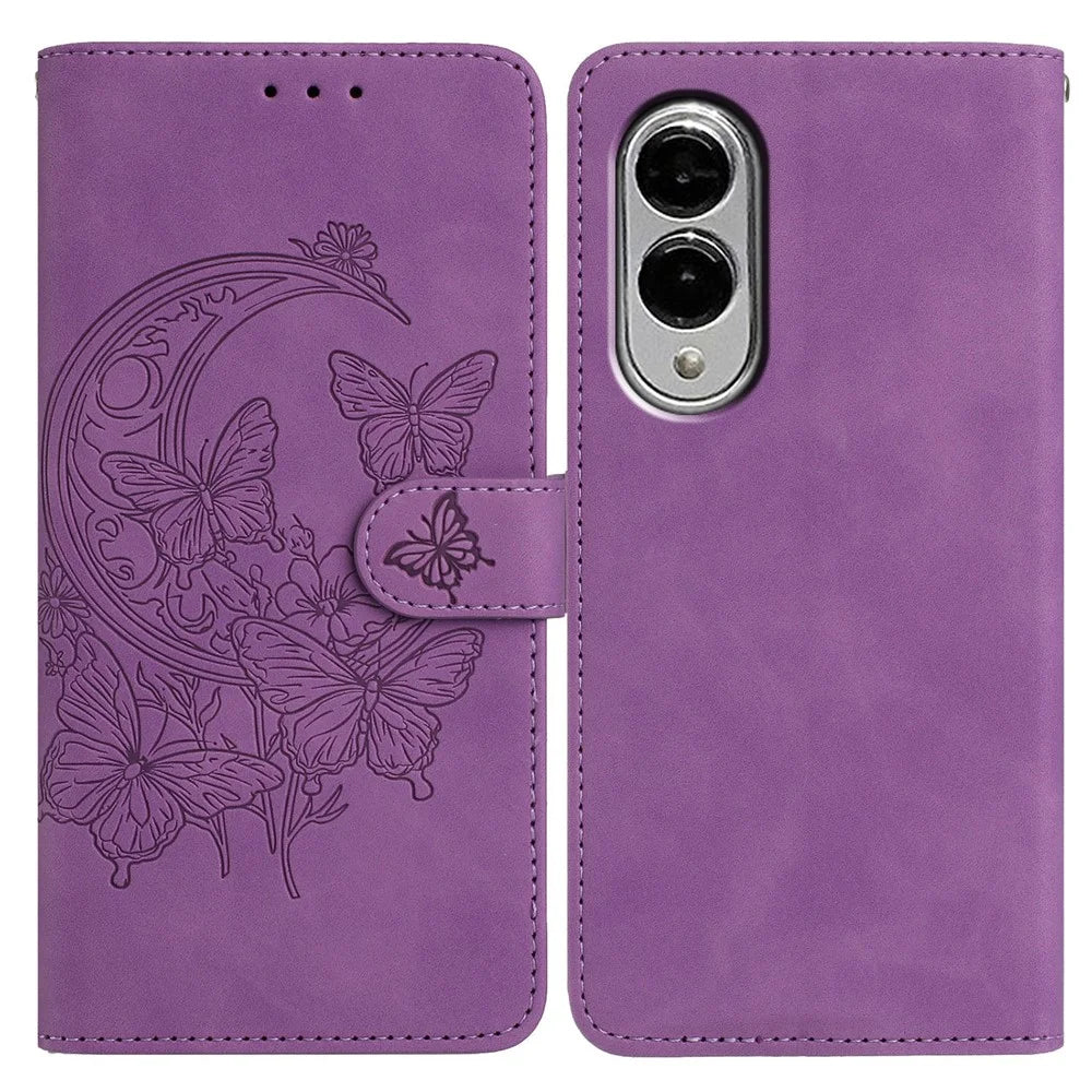 For Samsung Galaxy S25 Edge Case Butterfly Flower Imprinted PU Leather Wallet Stand Phone Cover - Purple - 1