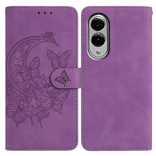 For Samsung Galaxy S25 Edge Case Butterfly Flower Imprinted PU Leather Wallet Stand Phone Cover - Purple - 1