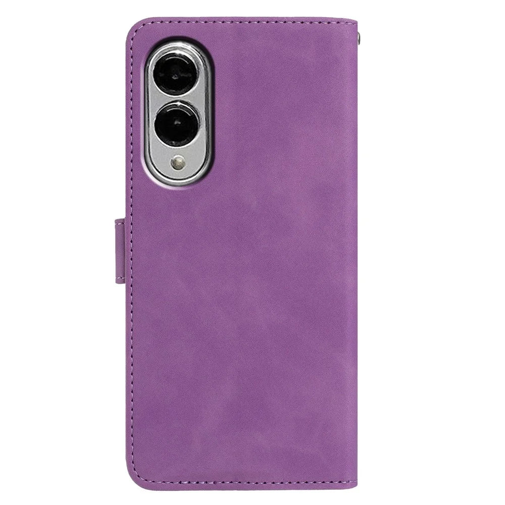For Samsung Galaxy S25 Edge Case Butterfly Flower Imprinted PU Leather Wallet Stand Phone Cover - Purple - 5