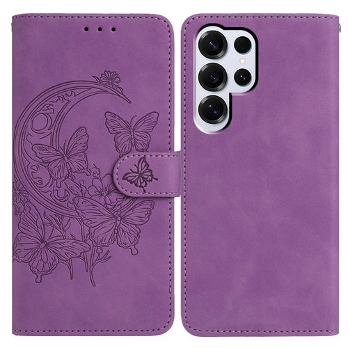 For Samsung Galaxy S25 Ultra Case Butterfly Flower Imprinted PU Leather Wallet Stand Phone Cover - Purple - 1