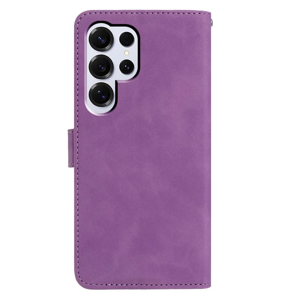 For Samsung Galaxy S25 Ultra Case Butterfly Flower Imprinted PU Leather Wallet Stand Phone Cover - Purple - 5